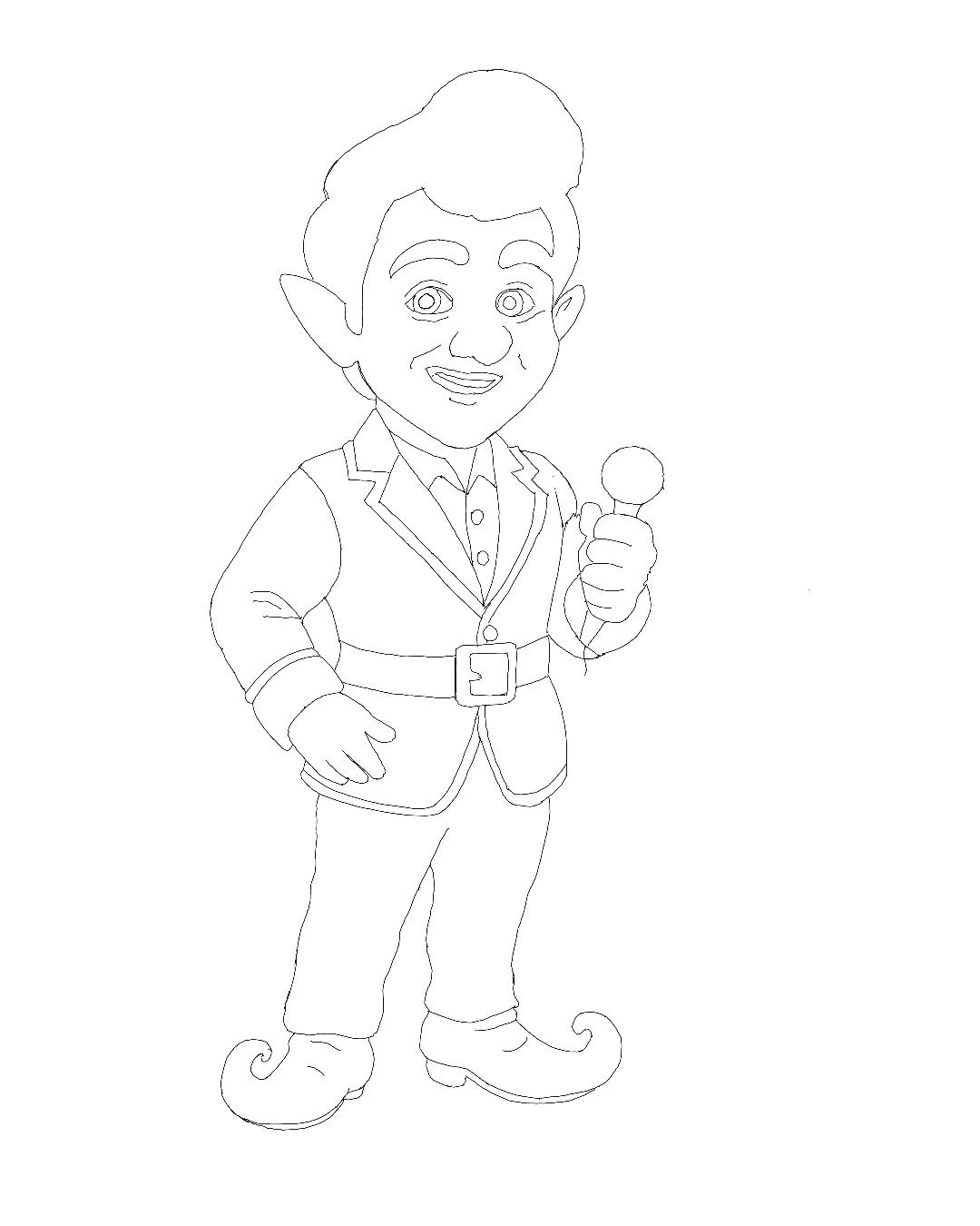 Elf artwork 1 black and white colouring page