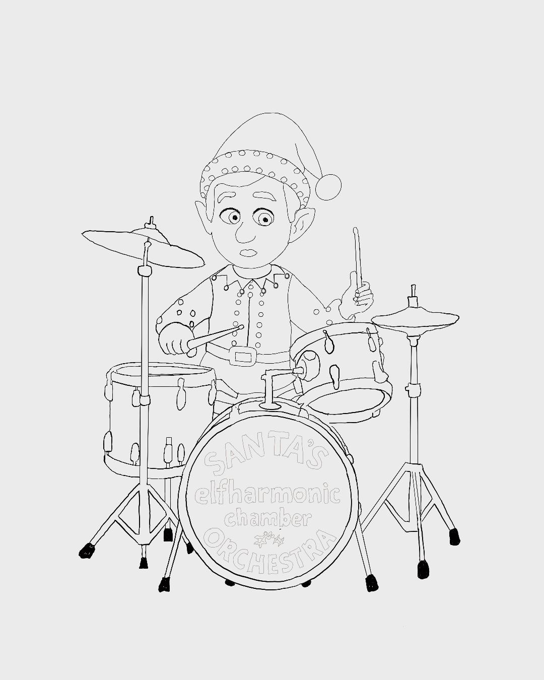 Elf artwork 11 black and white colouring page
