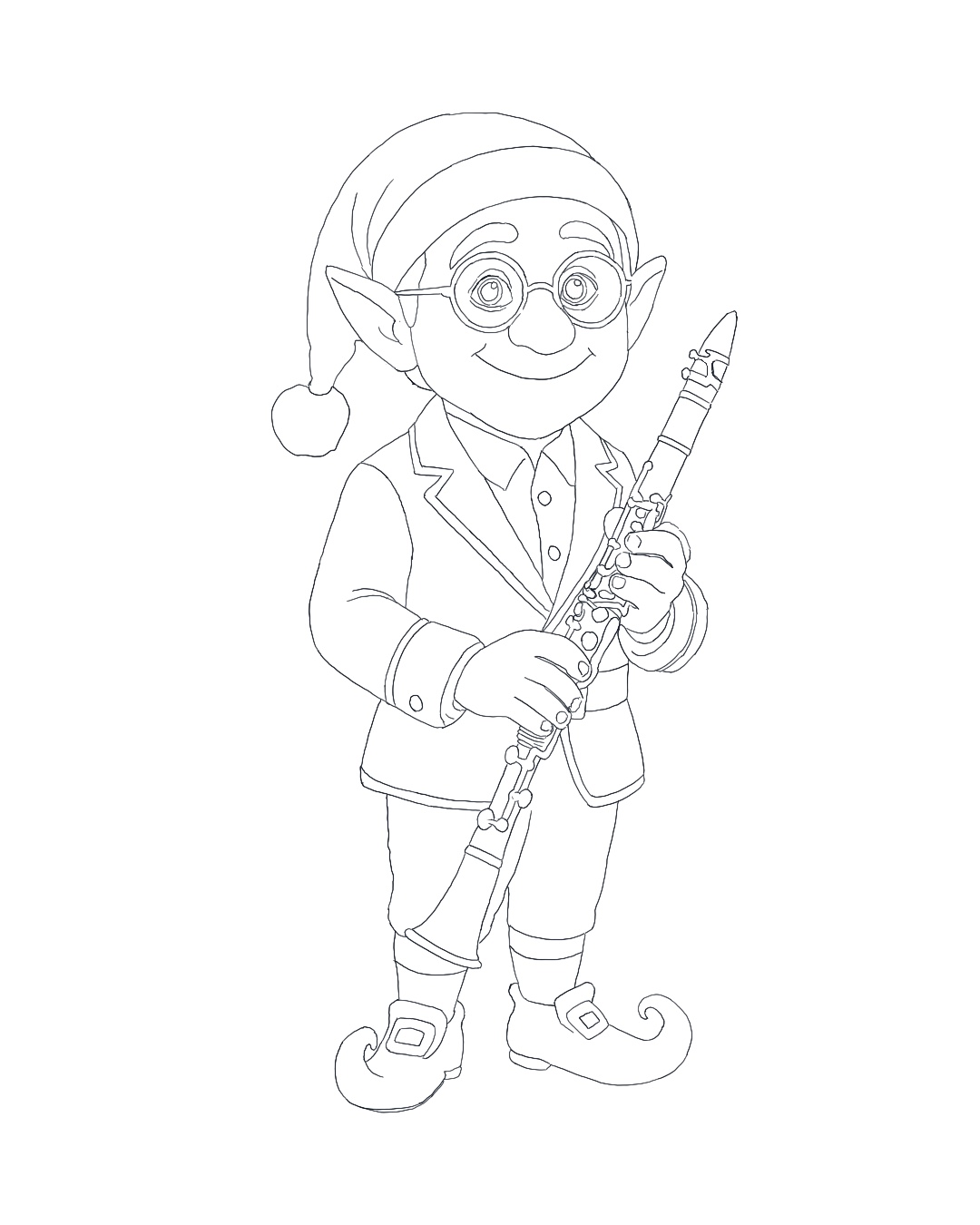 Elf artwork 12 black and white colouring page