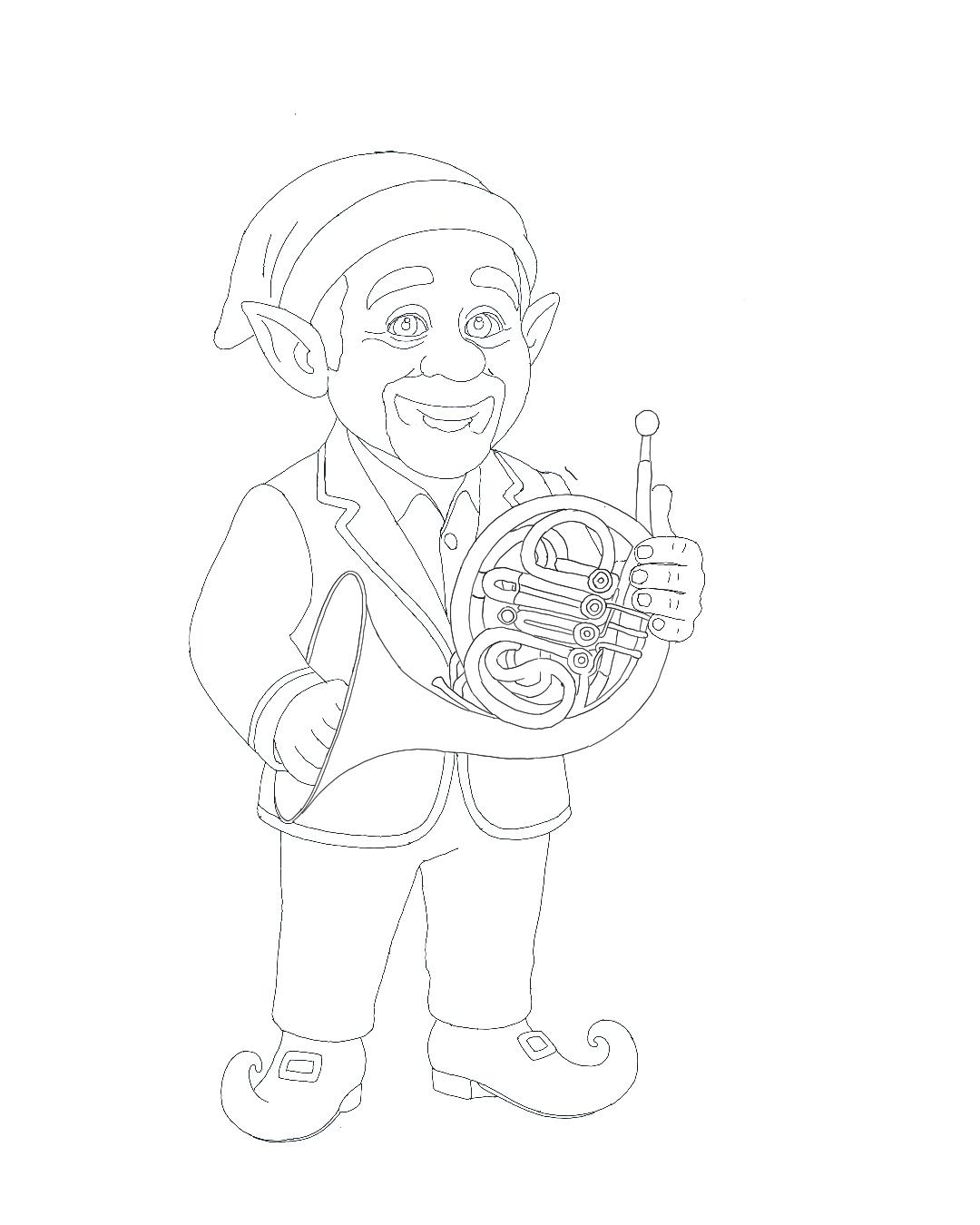 Elf artwork 2 black and white colouring page