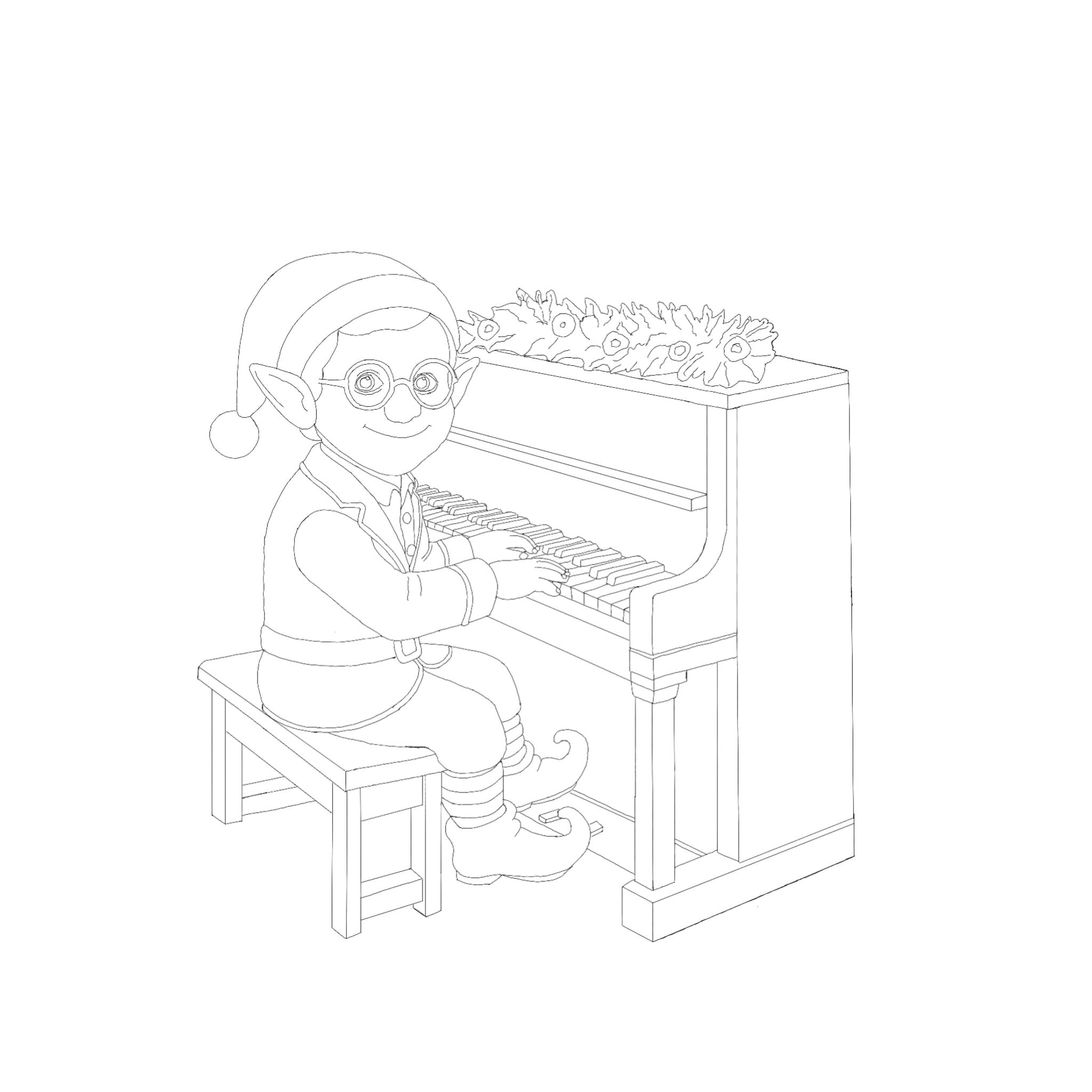 Elf artwork 4 black and white colouring page