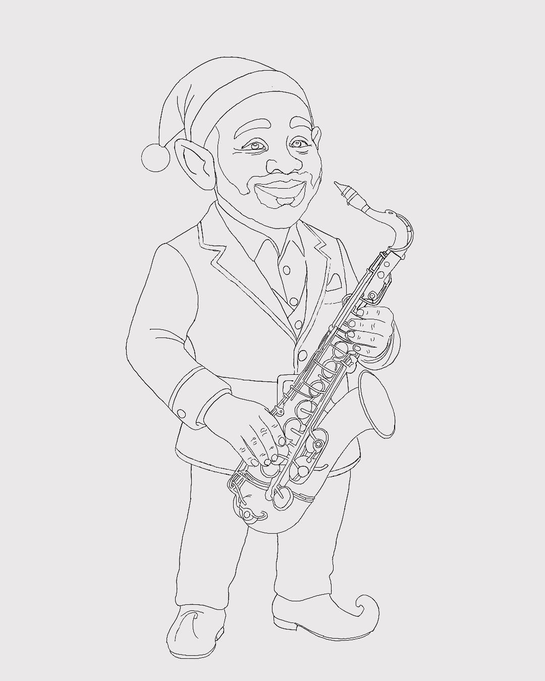 Elf artwork 6 black and white colouring page