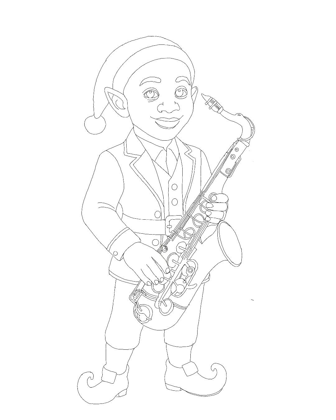 Elf artwork 7 black and white colouring page