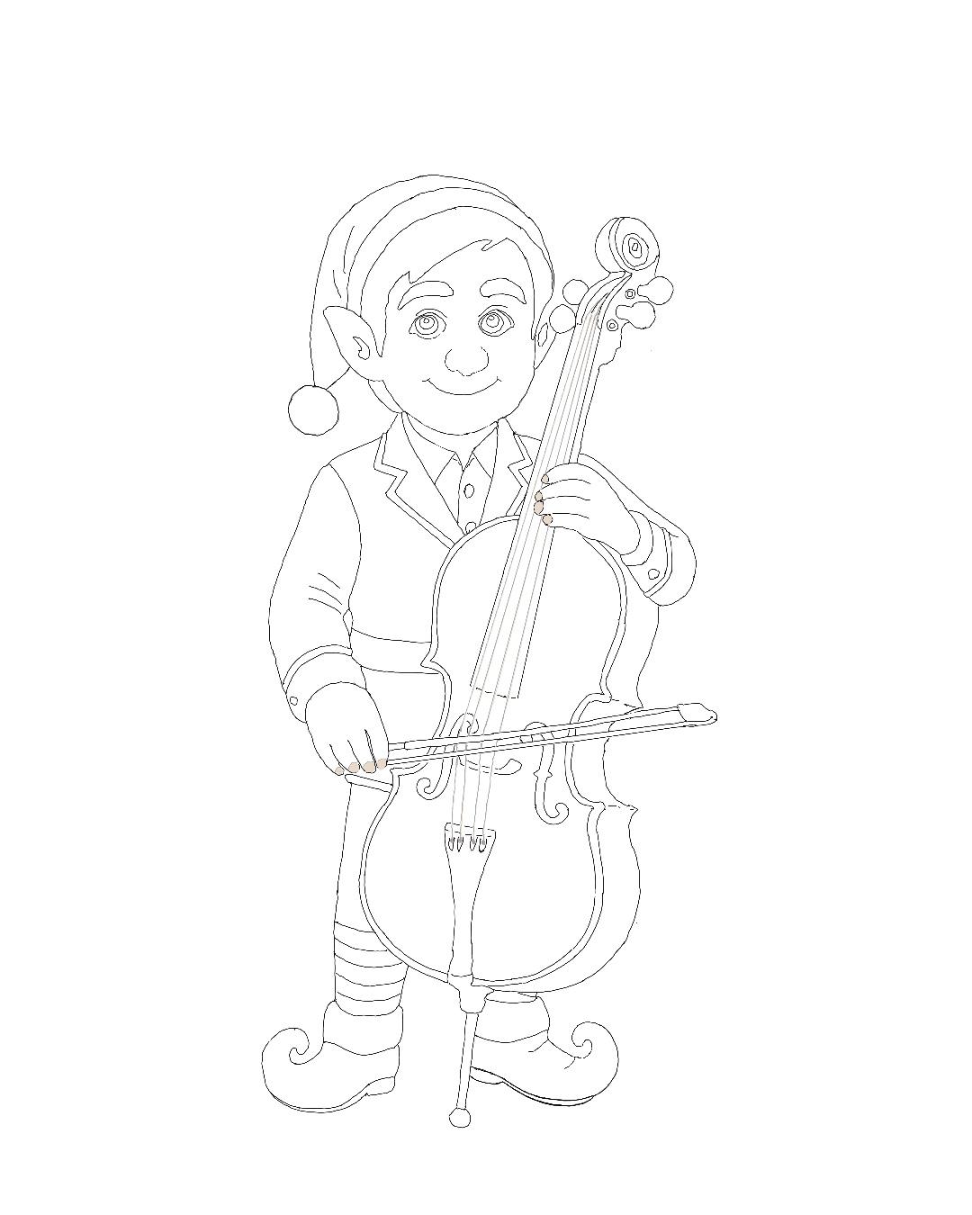 Elf artwork 9 black and white colouring page
